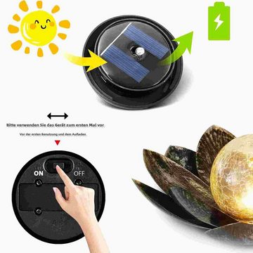 MDHAND Gartenleuchte Solarlampe mit gesprungener Glaskugel, LED warmweißes Licht, Outdoor Lotus Silber