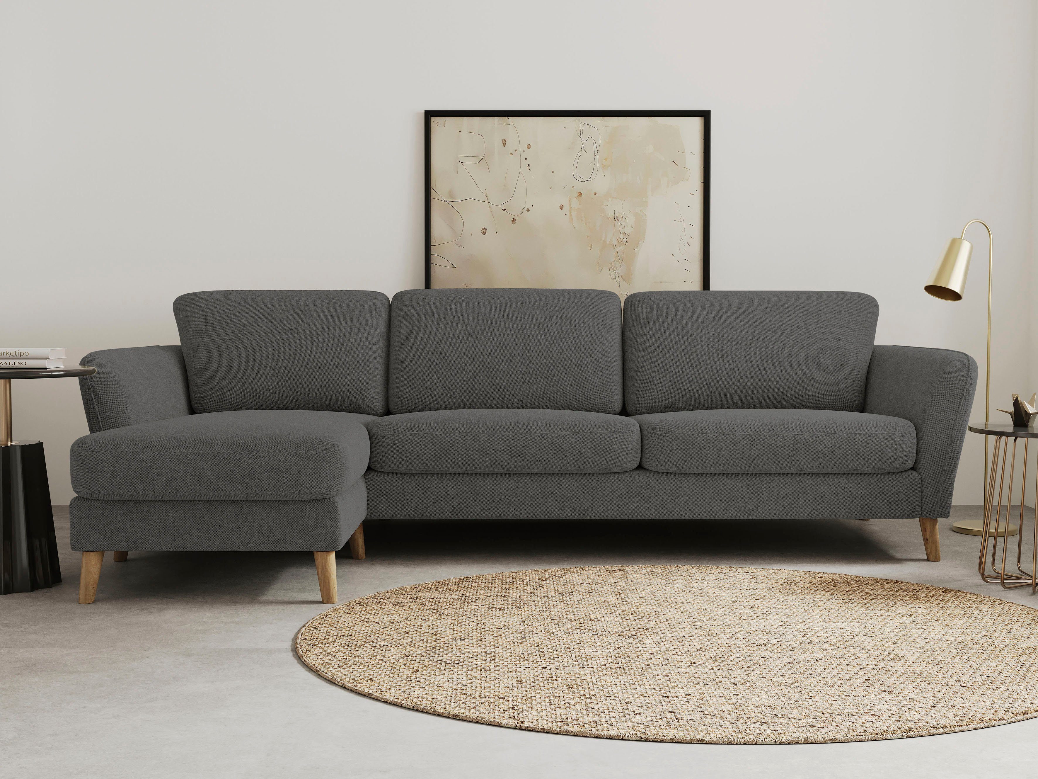 Home affaire Ecksofa MARSEILLE (279/152cm),L-Form, Rec. rechts/links, verschiedene Bezüge, Massivholzbeine Eiche, Landhausstil, Wellenunterfederung