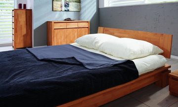 Natur24 Einzelbett Bett Tinci 1 niedrige Höhe 90x220 Kernbuche massiv mit Holzkopfteil