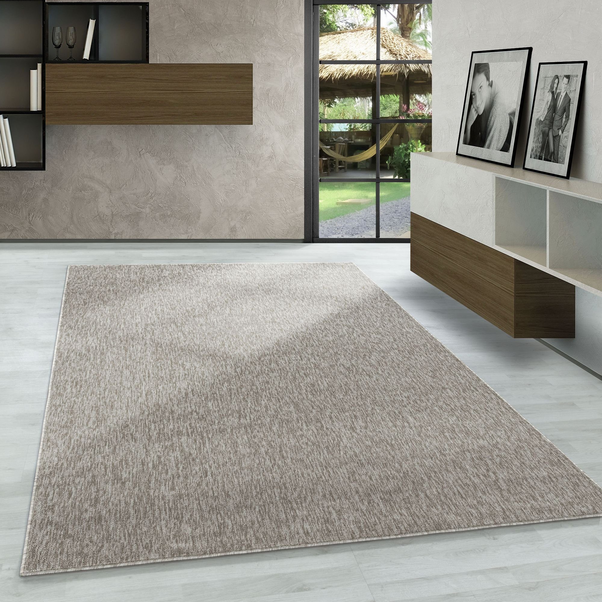 Schlingenteppich Unicolor - Einfarbig, Carpetsale24, Rechteckig, Höhe: 7 mm, Kurzflor Schlingen Teppich Wohnzimmer Einfarbig Modern Beige