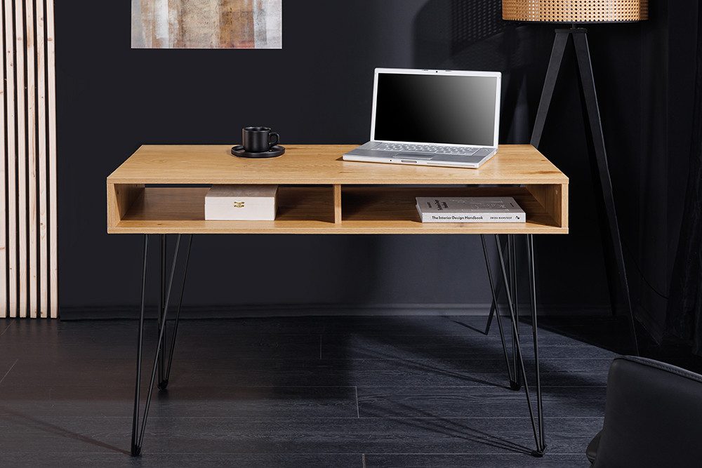 riess-ambiente Schreibtisch STUDIO 110cm natur-Eiche, Stauraum, Hairpin, ho günstig online kaufen