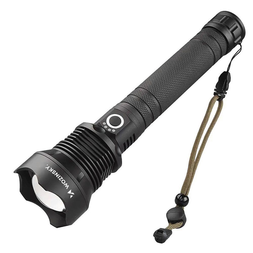Wozinsky Taschenlampe Handlampe Arbeitsleuchte Campingleuchte (Spar-Set, 1-St., 24,9 x 6 x 3,3 cm robust), 2000 lm, Zoom, IP65, Akkus inkl., 3 Leuchtmodi