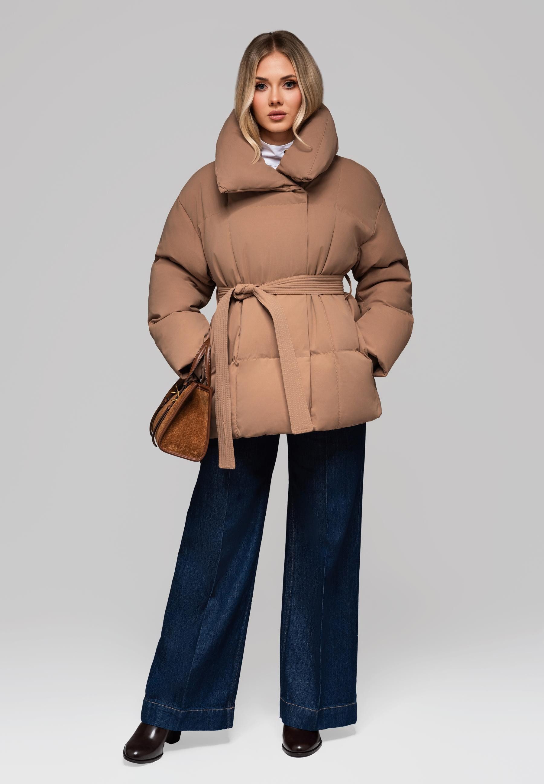 OMBRE Winterjacke Taillierte Steppjacke mit Bindegürtel
