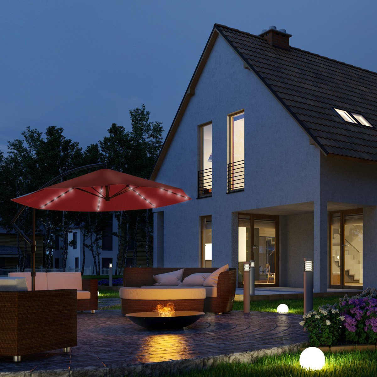 Kingsleeve Ampelschirm, LED Beleuchtung Solarbetrieben Neigbar Wasserabweisend
