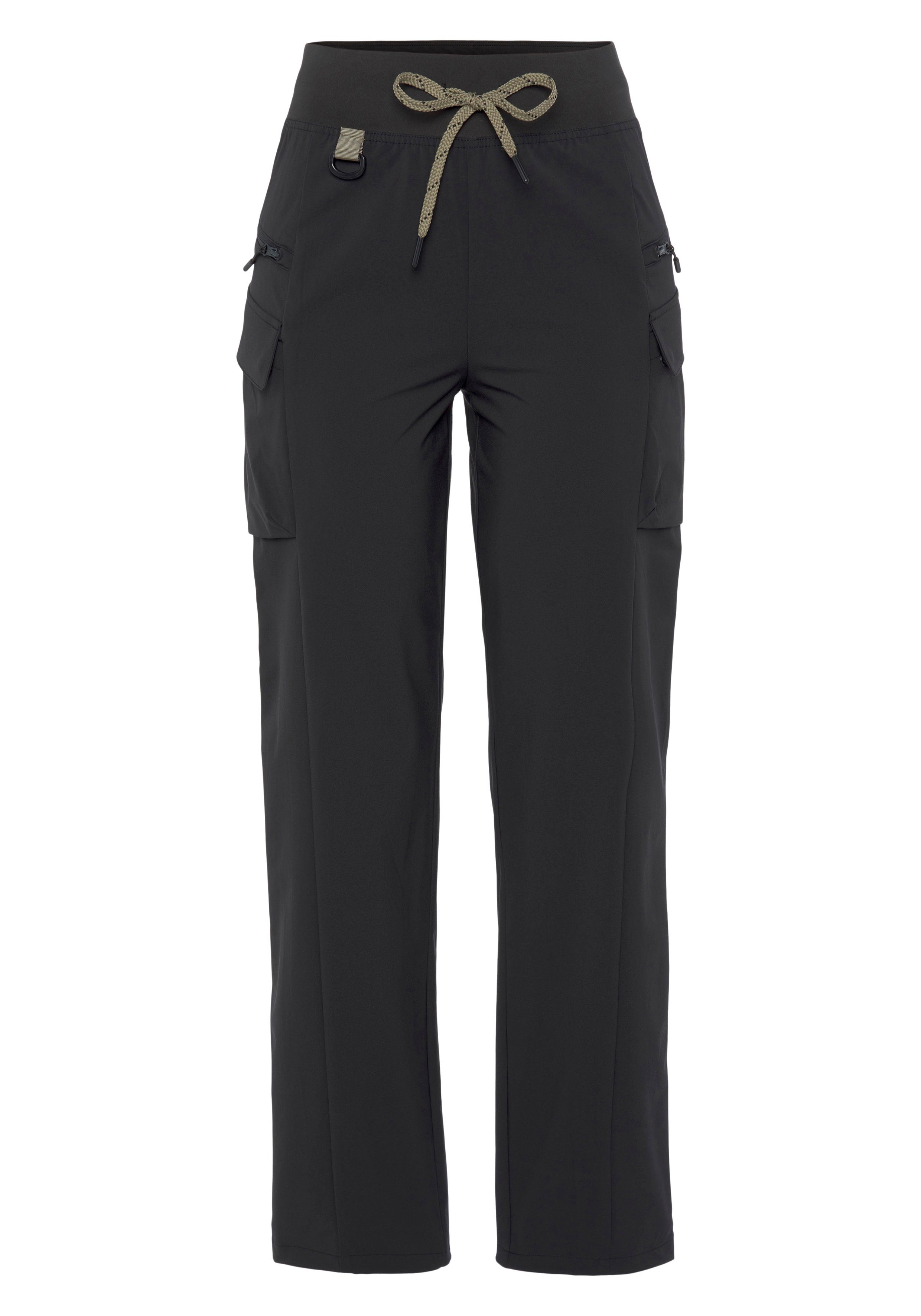 ACTIVE LASCANA schwarz Pants Trekkinghose Cargo Schlupfform