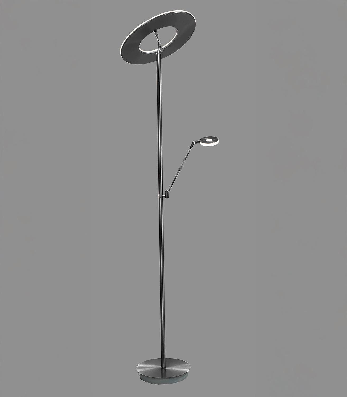 LED Deckenfluter MERLE, Schwarz, Metall, Anpassung der Farbtemperatur, Dimmfunktion, LED fest integriert, Extra-Warmweiß, Neutralweiß, Tageslichtweiß, mit Lesearm, Ø 42 x H 180 cm