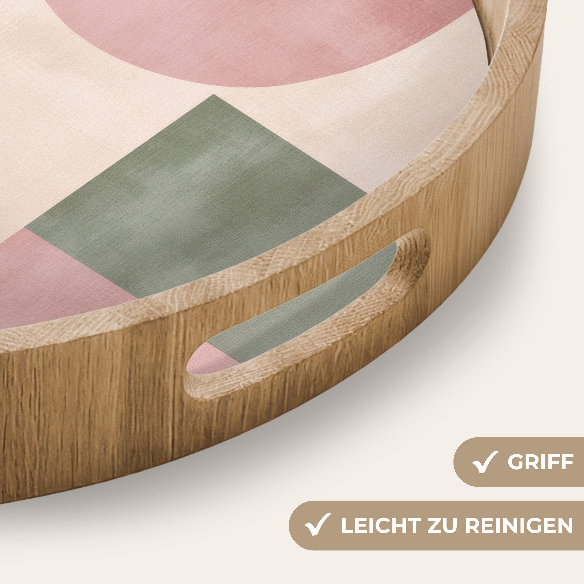 OnlyWow Tablett Rund mit Henkel Formen - Abstrakt - Kreis - Schwarz, Eichenholz, (1-tlg), Siervierplatte, Tray, Frühstücksbrett – Bild 3 von 5