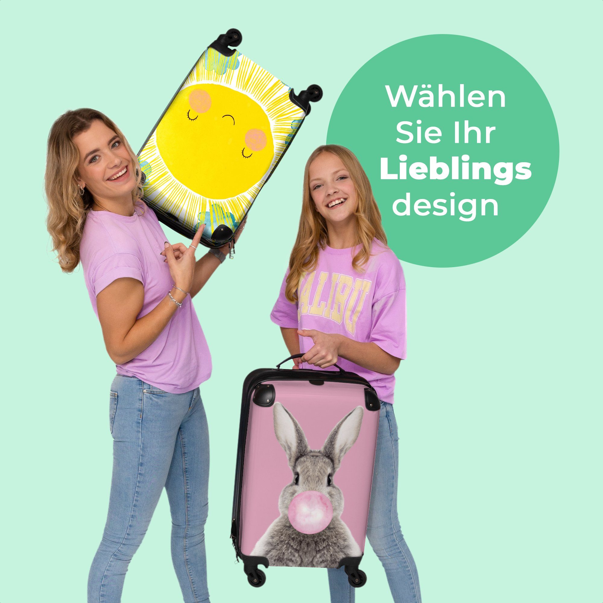 Handgepäckkoffer Illustration, Kinder 4 NoBoringSuitcases.com© Rollkoffer Rollen - - - Trolley Reisekoffer Kleine Sonne Cabin 4 Rollen, Handgepäck - mit Gelb 55x35x20cm