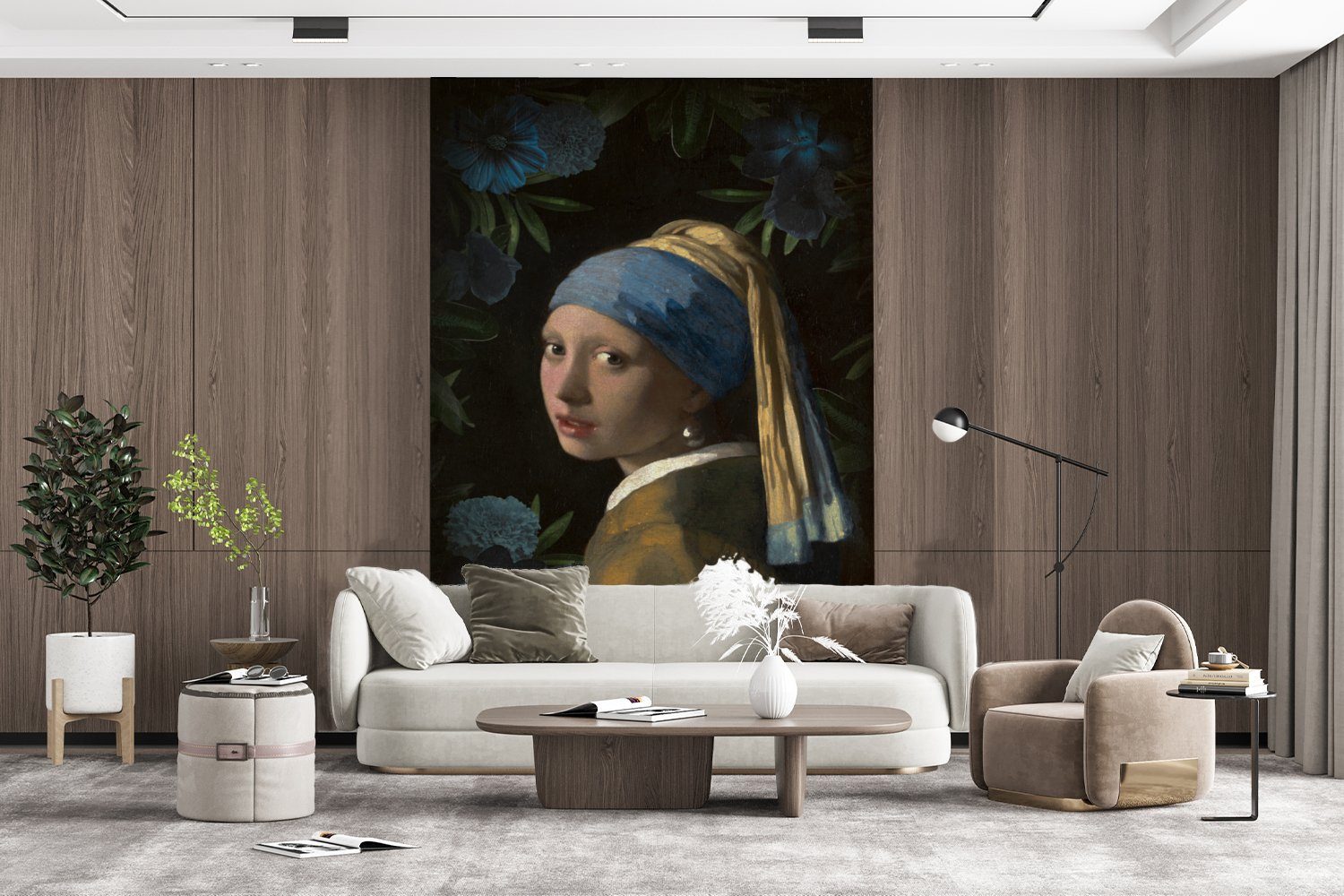 Vermeer St), Johannes Fototapete Matt, Blumen, (3 Das Vinyl mit Mädchen Tapete - Wandtapete bedruckt, MuchoWow Montagefertig Perlenohrring Wohnzimmer, für dem -