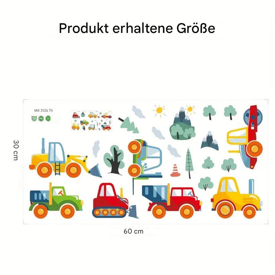Montegoni Wandsticker Lustiger Wandaufkleber für Baufahrzeuge – selbstklebender PVC Aufklebe (Autoaufkleber), Perfekt für Kinderzimmer, Wohnzimmer und Wohnheimdekoration