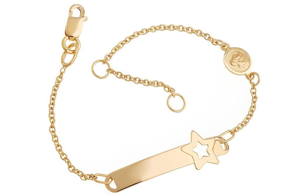 Silberkettenstore Goldarmband Kinder-ID-Armband Star Engel I - 375 Gelbgold, Länge wählbar