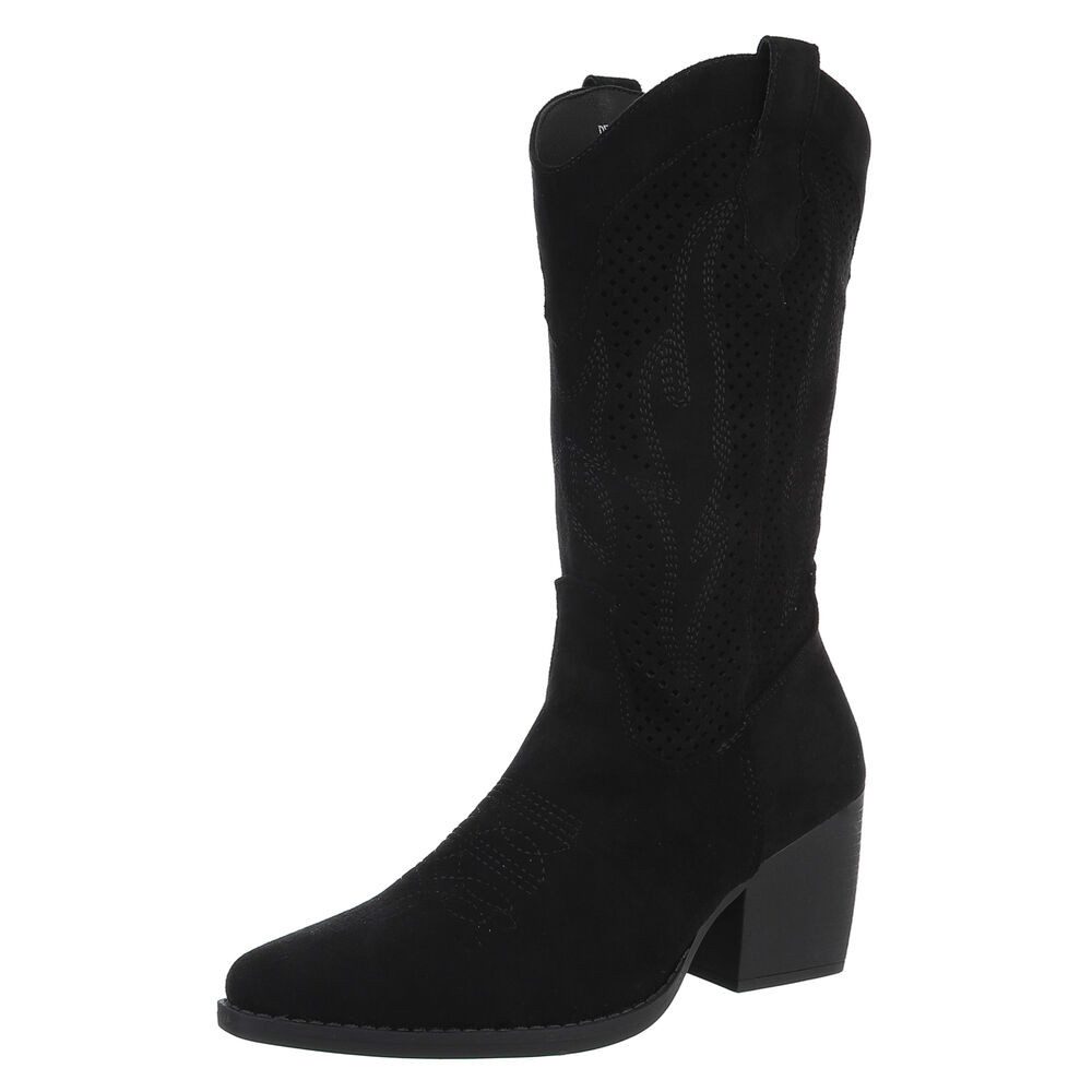 Ital-Design Damen Cowboyboots Western Westernstiefel (88671674) Blockabsatz Stiefel in Schwarz