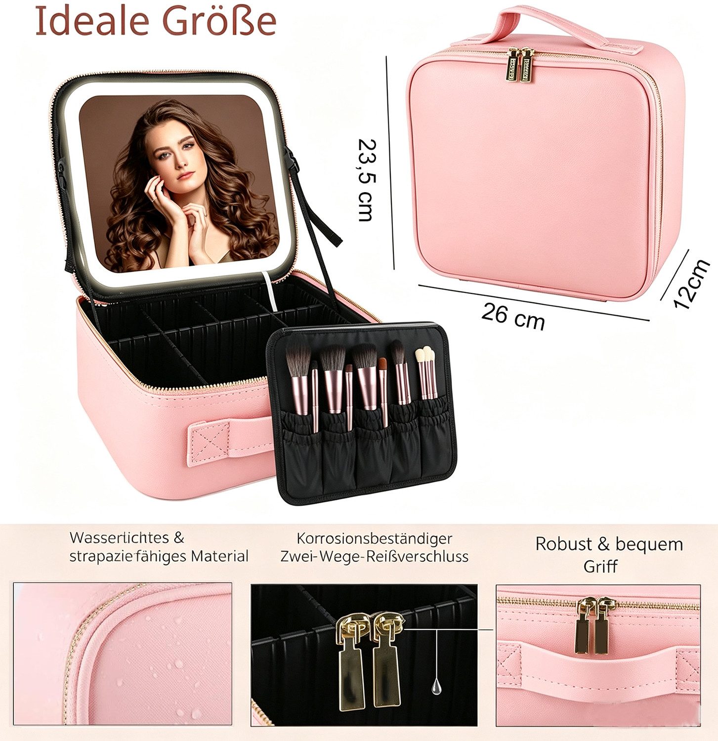 ibettertec Kosmetiktasche Make up Tasche mit LED Beleuchtung Licht, Kosmetikkoffer Tasche Damen, Schminkkoffer Geschenk für Frau, Koffer Verstauen für Reisen