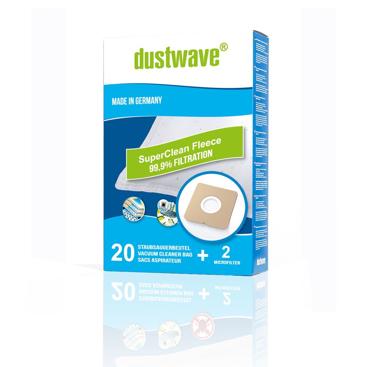 Dustwave Staubsaugerbeutel Megapack, (ca. 20 15x15cm PS 2 1500 + AFK für 1500 order passend W.3NE St., 1250-D-07), Standard 20 Staubsaugerbeutel Hepa-Filter PS AFK zuschneidbar) - - W.3NE (ab/from Megapack