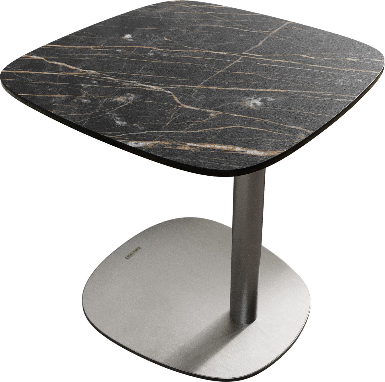 DELIFE Couchtisch Edge, Boot 50x50 cm Keramik Laminam® Noir Desir Braun Eleny Edelstahl gebürs