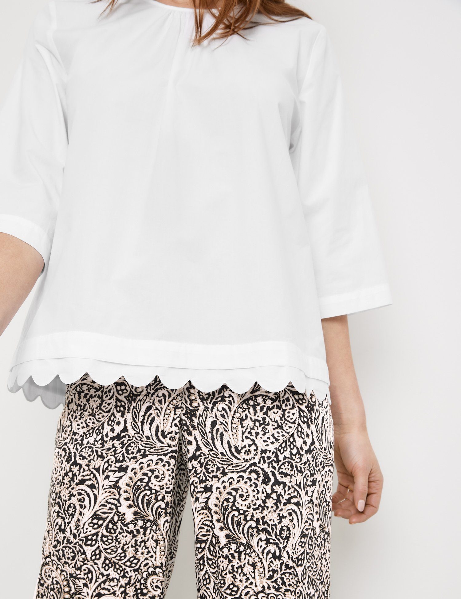 GERRY WEBER Klassische Bluse 3/4 Arm Bluse Mit Gewelltem Saum