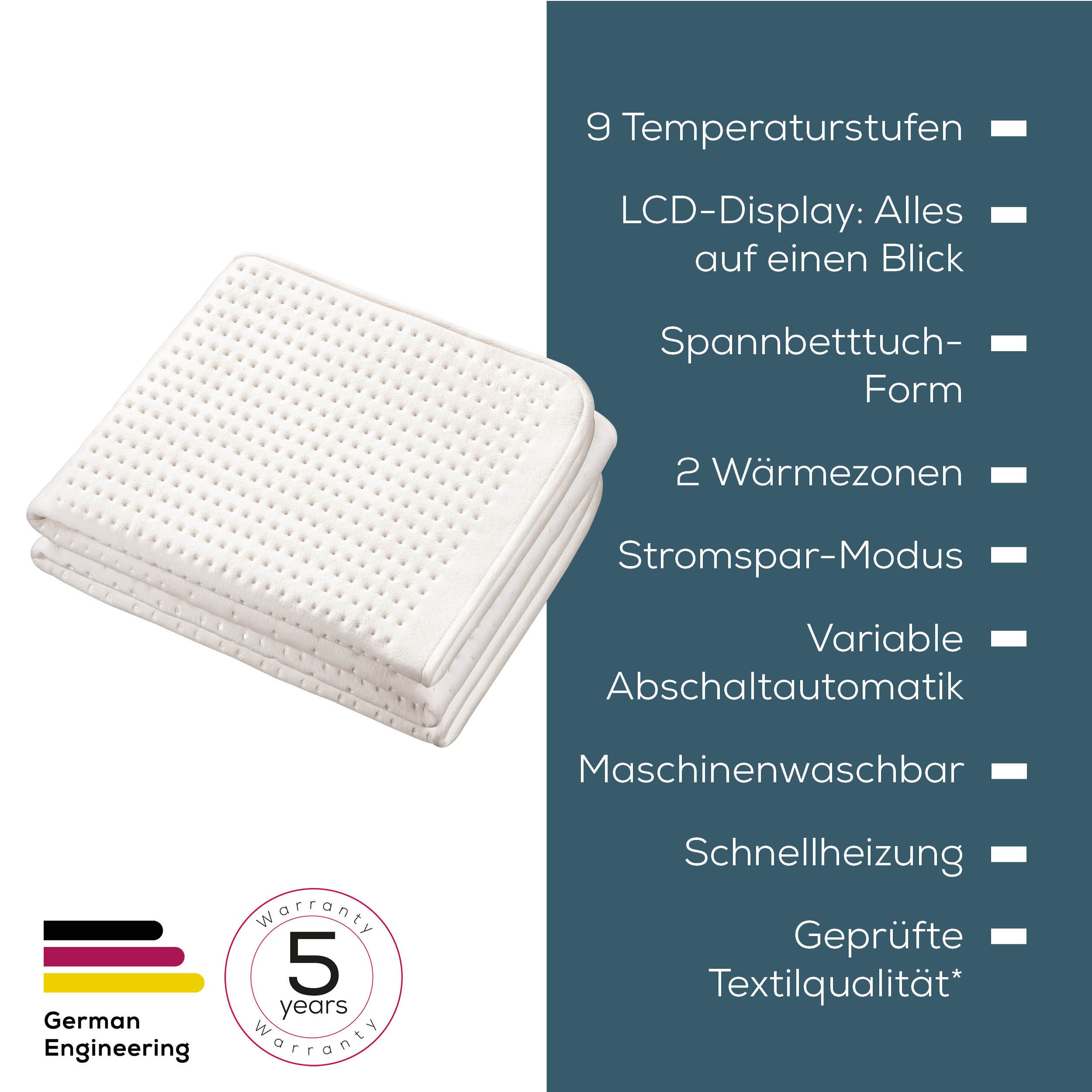 BEURER Wärmeunterbett UB 101 Cosy, 9 Temperaturstufen, 198 x 92 cm, waschbar, Wärmebettunterlage mit 9 Temperaturstufen und Rückschaltautomatik