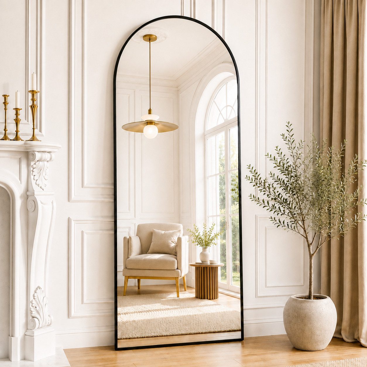 Teravin Ganzkörperspiegel,Standspiegel & Wandspiegel Bruchsicher mit Aluminium Rahmen, Hartglas, 171x76cm/180x75cm Großer Spiegel für Schlafzimmer, Bogen Design