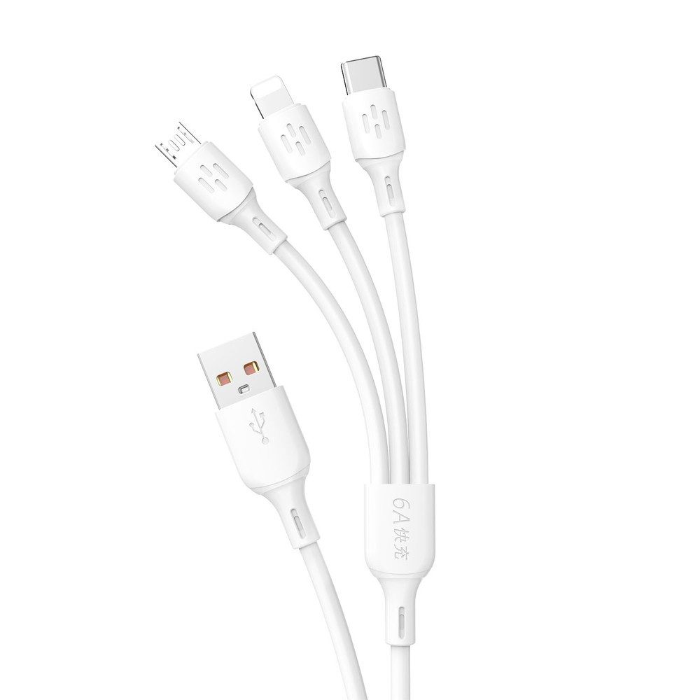 Dudao Ladekabel Adapterkabel Datenkabel USB-Kabel, USB-A, Lightning, USB-C, Micro-USB (120.0 cm), 3in1-Stecker, 6 A Laden, 480 Mbit/s