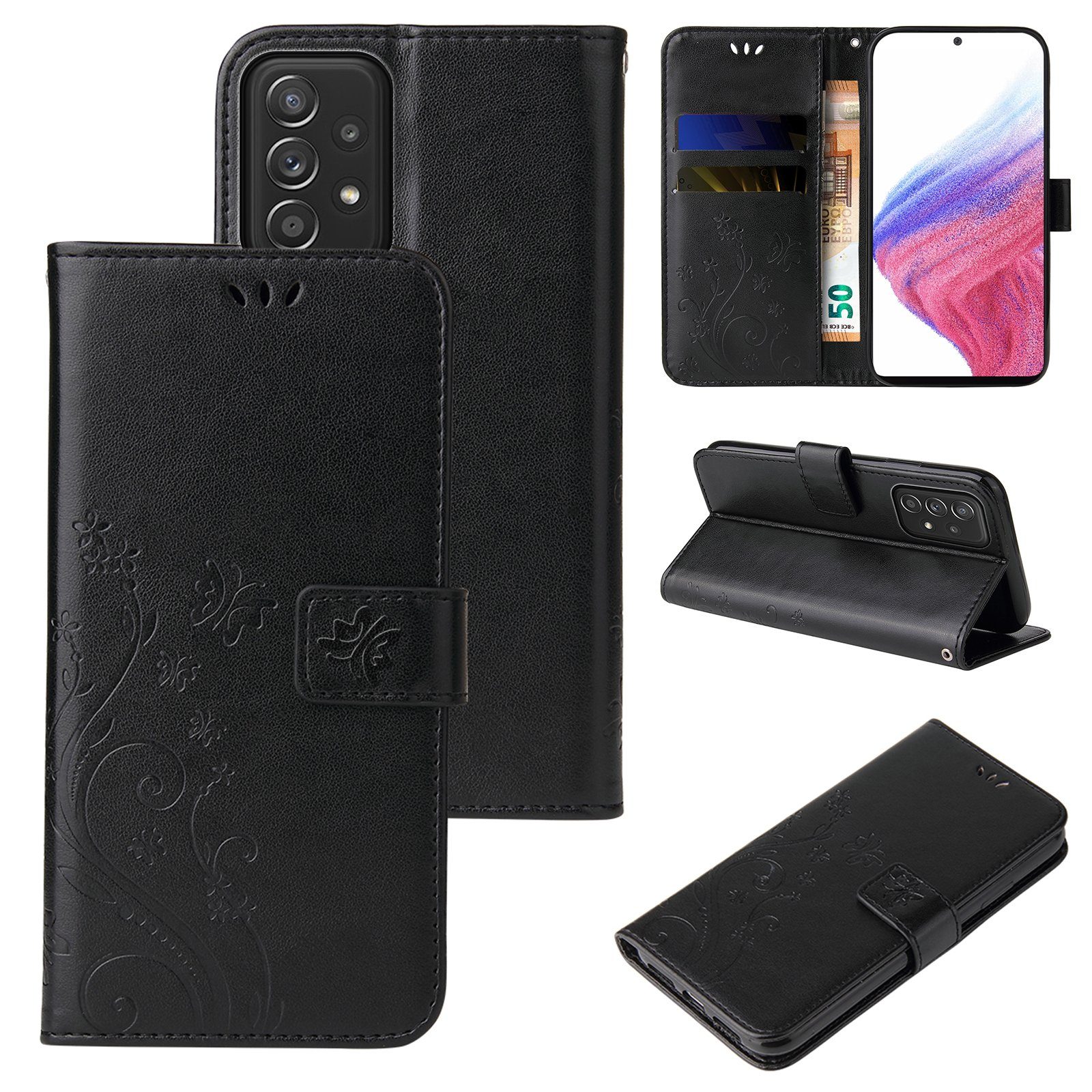 Tec-Expert Handyhülle Cover Tasche Hülle für Samsung Galaxy A53 5G 6,5 Zoll, Klapphülle Case mit Kartenfach Fliphülle aufstellbar, Motiv Blumen