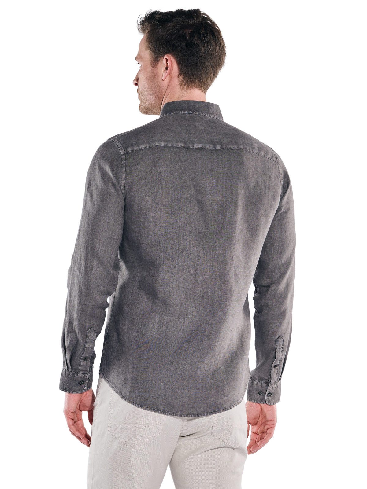Engbers Langarmhemd Herren Sportives Leinenhemd im Heritage-Look, Dunkelbraun