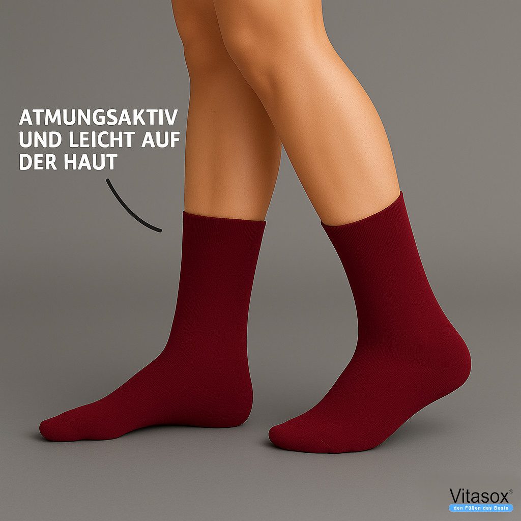 Vitasox Diabetikersocken für Damen - aus Baumwolle ohne Gummi, ohne Einschneiden und Abdrücken (4-Paar) mit weichem und dehnbarem Komfortbund