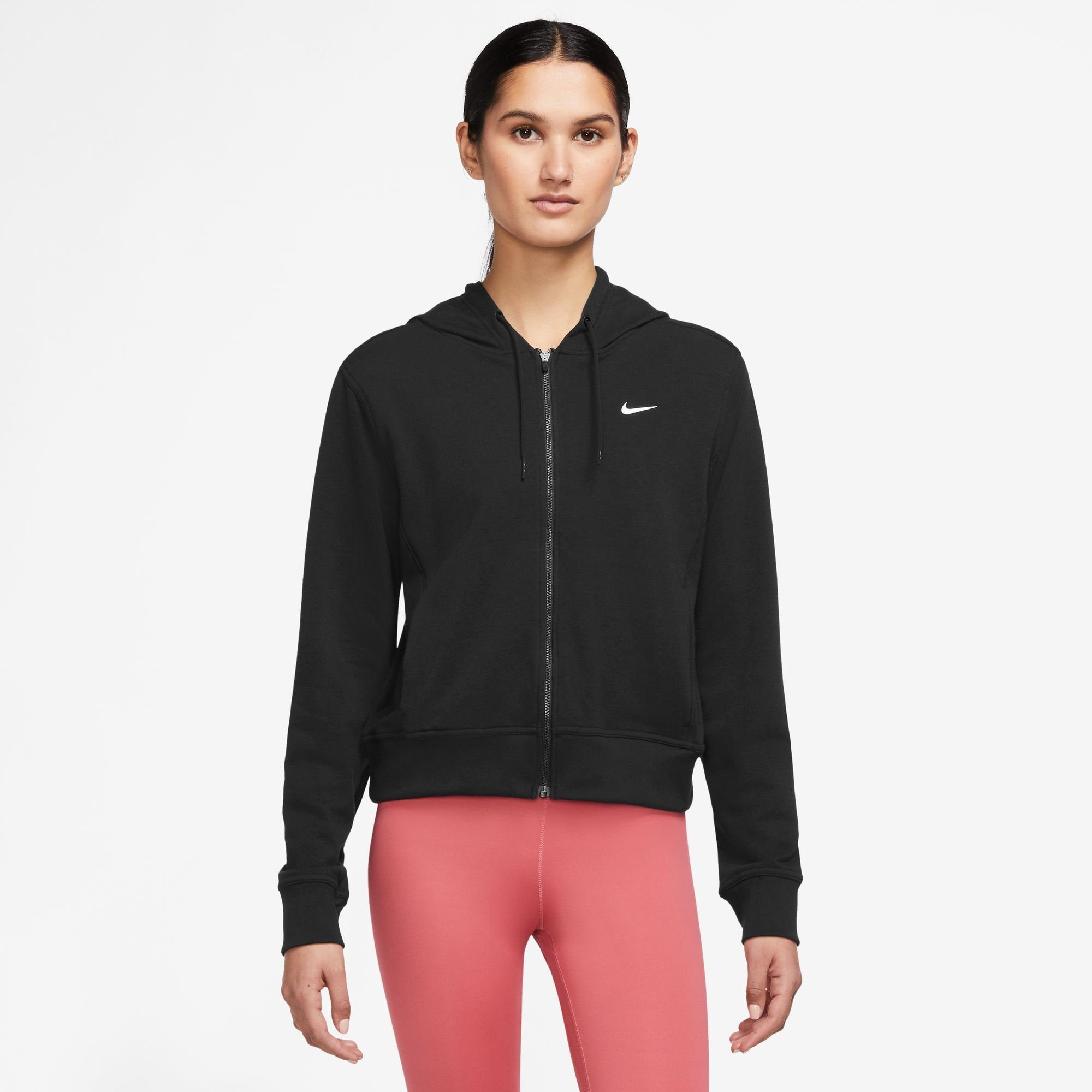 Nike Trainingsjacke DRI-FIT ONE WOMEN'S FULL-ZIP HOODIE BLACK/WHITE | Trainingsjacken