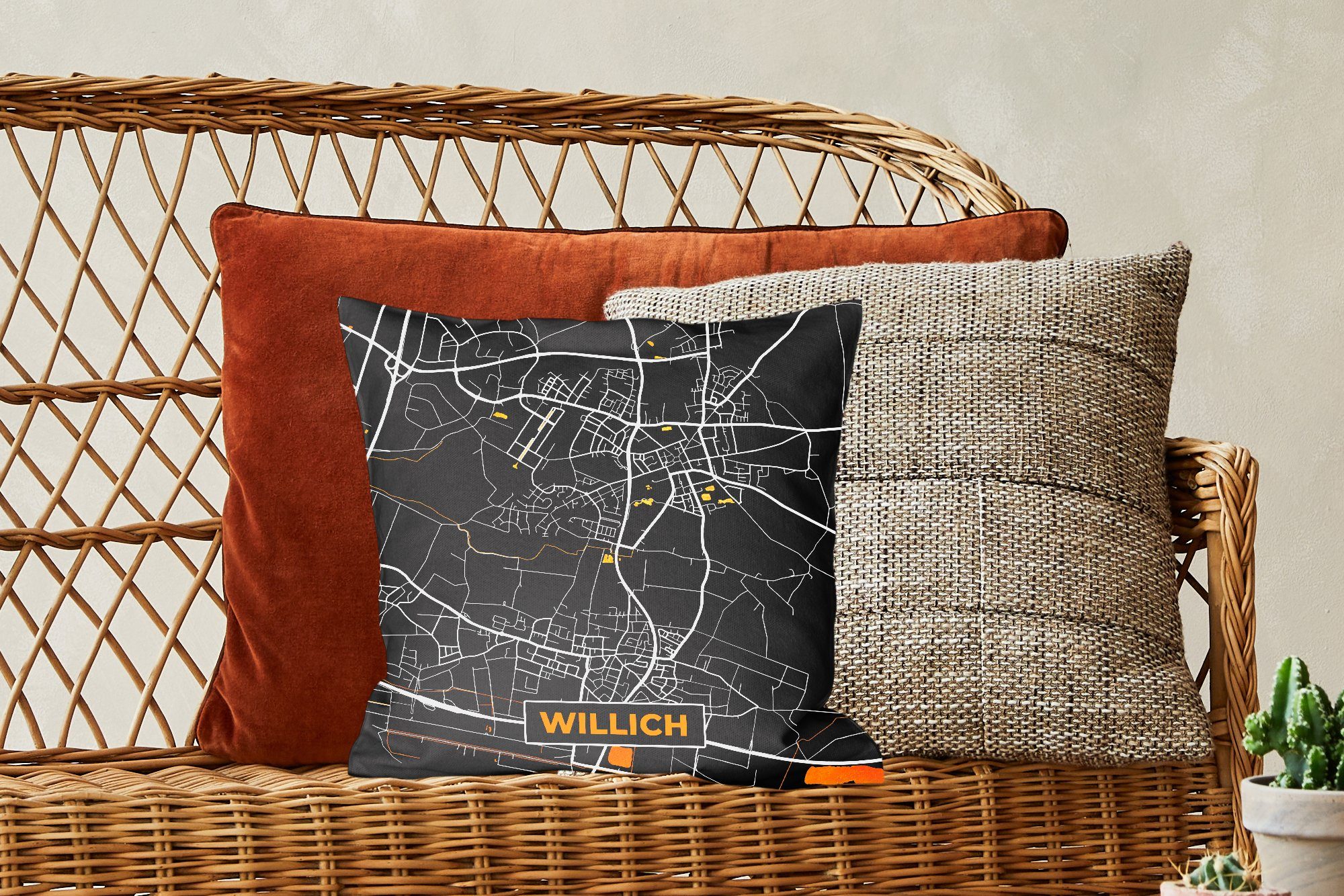 Zierkissen Deko, Stadtplan Schlafzimmer, und Deutschland Gold - für Wohzimmer, mit Willich MuchoWow - Füllung Schwarz Dekokissen - Sofakissen Karte, -