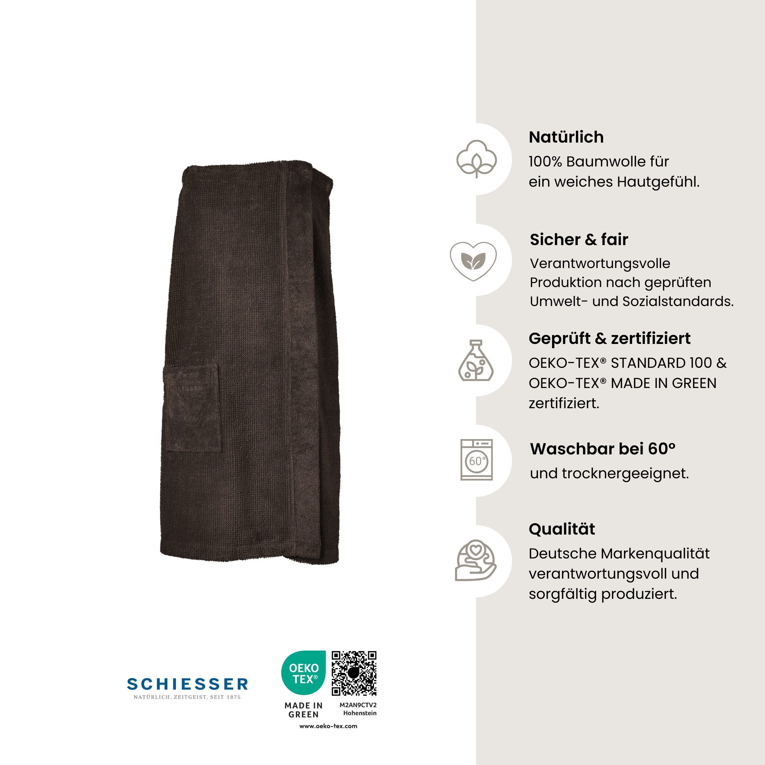Schiesser Sarong Saunakilt Turin für Damen in angesagter Reiskornoptik, Frottier, Knöpfe, Made in Green