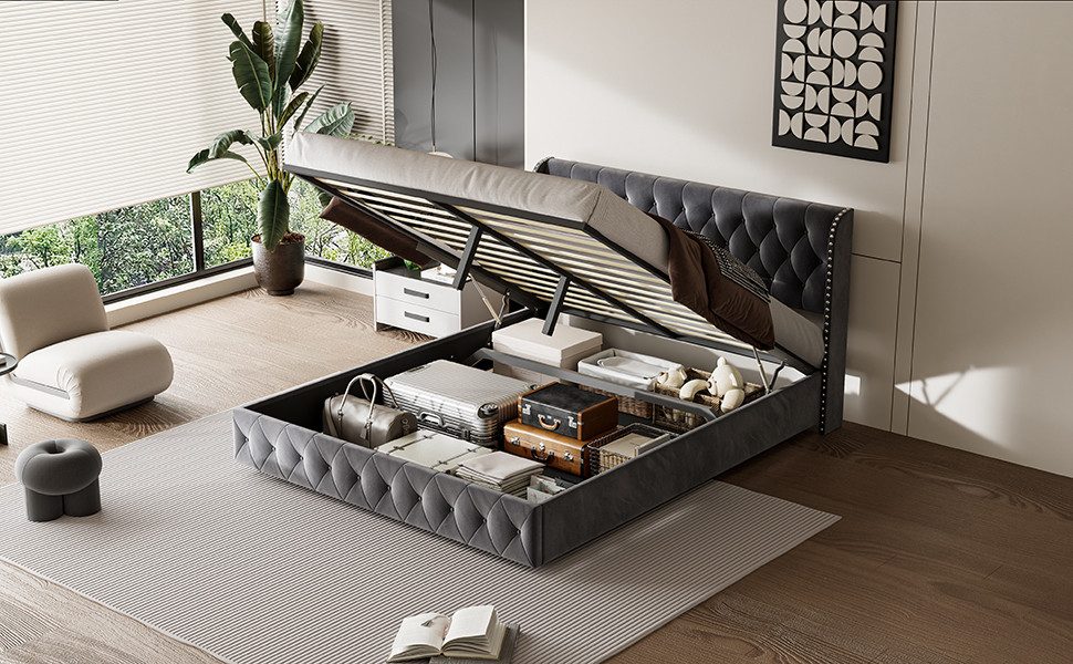 FUROKOY Polsterbett Hydraulisches Stauraumbett Doppelbett mit günstig online kaufen