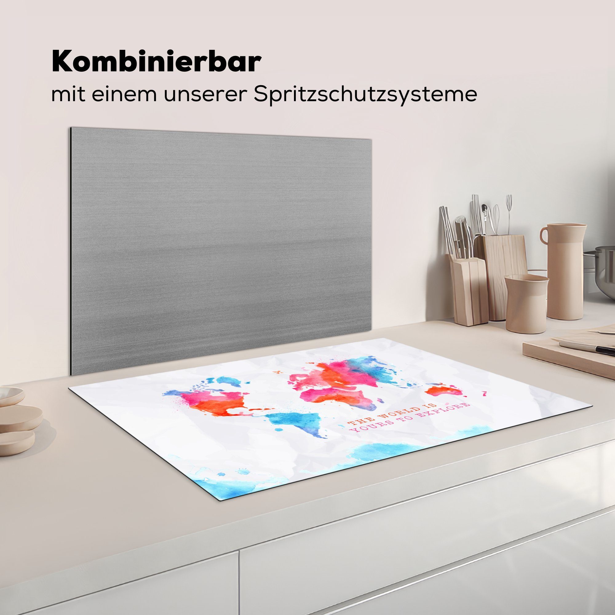 küche, für Welt die Schutz - cm, Karte 81x52 MuchoWow Herdblende-/Abdeckplatte Induktionskochfeld tlg), Ceranfeldabdeckung - Sprichwörter, (1 Vinyl,