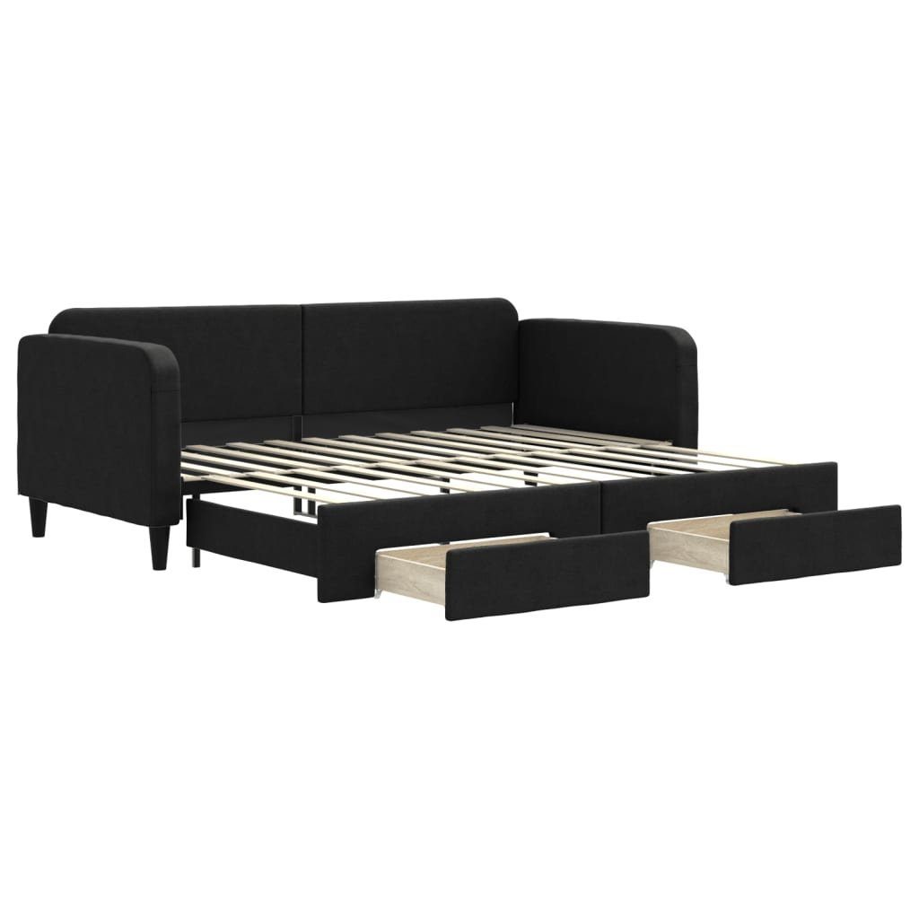 vidaXL Bett Tagesbett Ausziehbar mit Schubladen Schwarz 90x200 cm Stoff