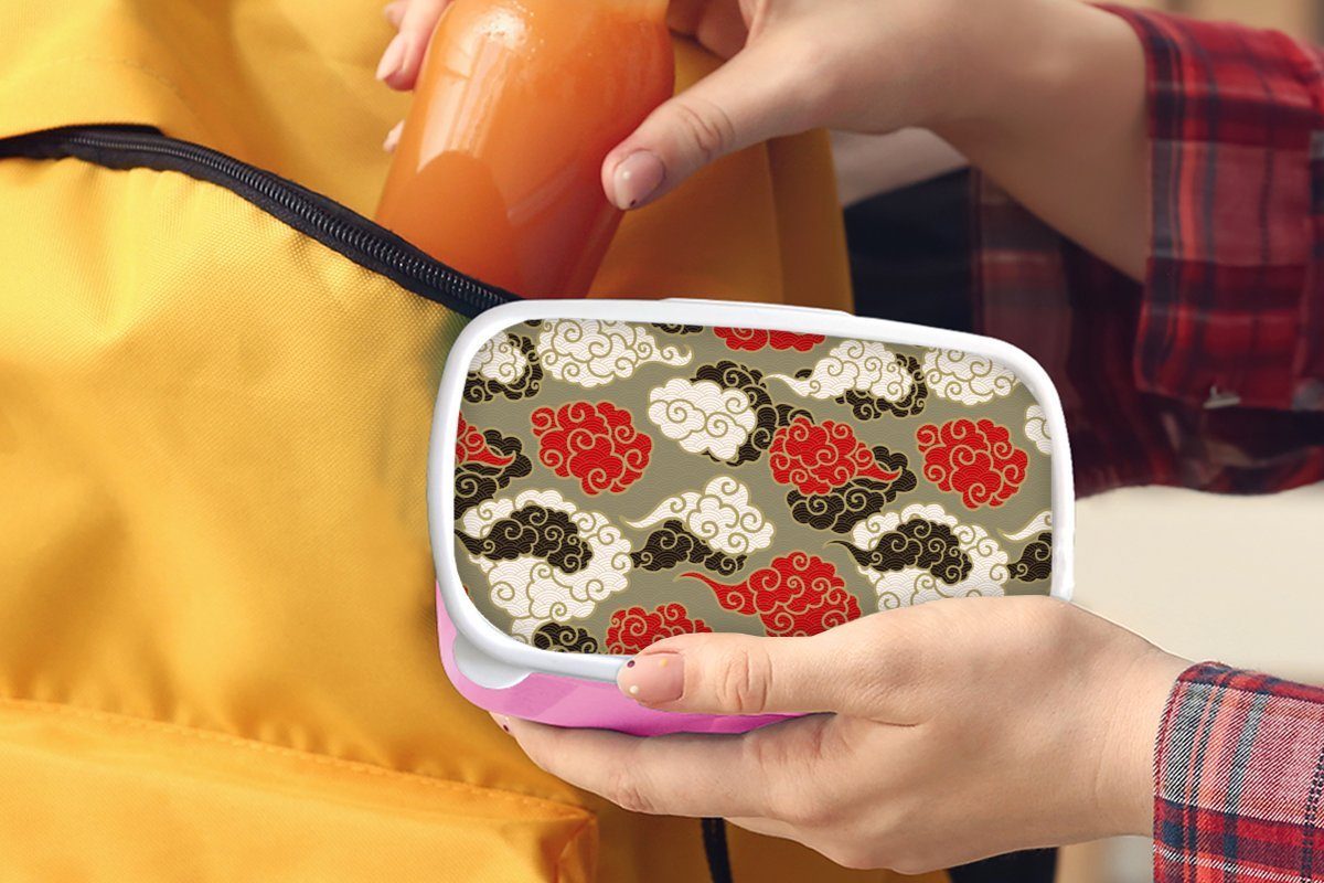 MuchoWow Lunchbox Wolken - Asien - Kunststoff, Muster Snackbox, Japan, Kinder, - Brotdose Kunststoff für rosa Brotbox Erwachsene, Mädchen, (2-tlg)