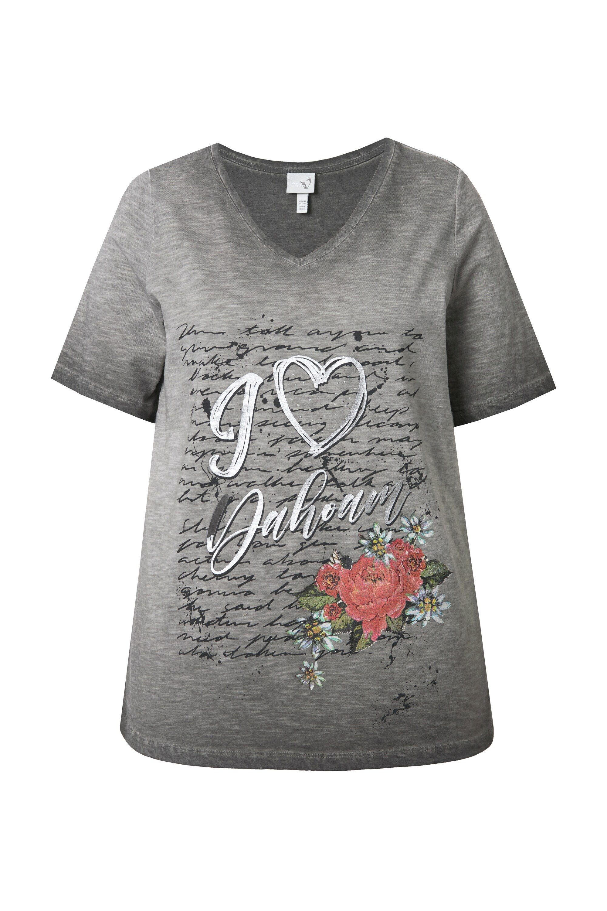 Ulla Popken T-Shirt T-Shirt Trachtenmotiv Classic V-Ausschnitt Halbarm günstig online kaufen