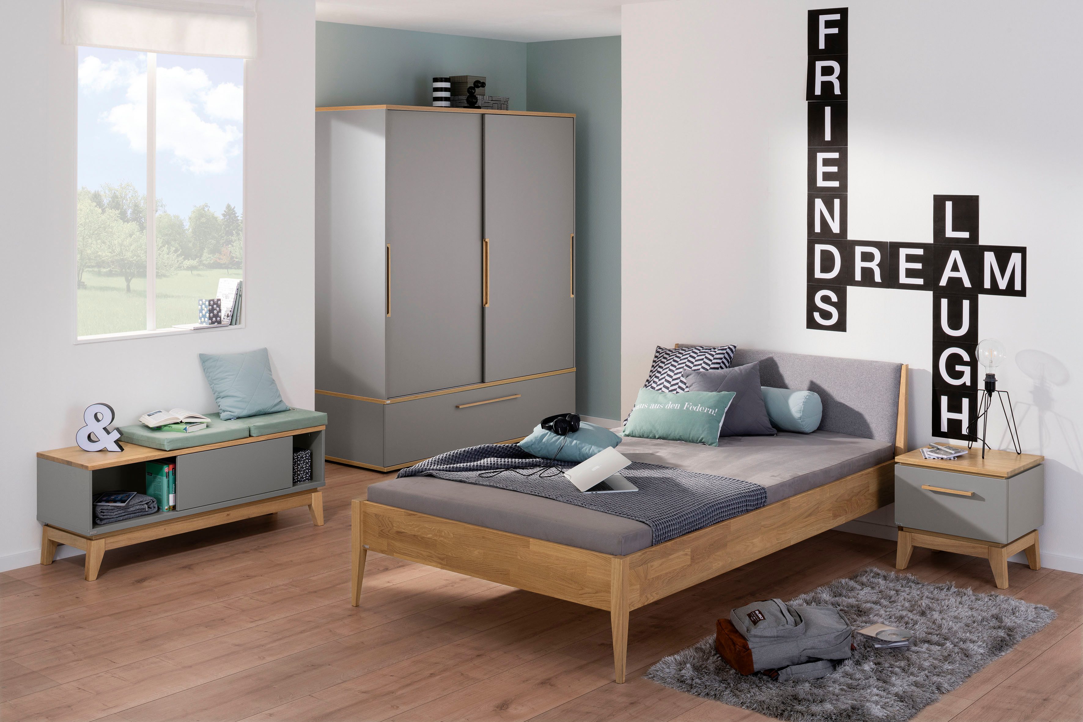 PAIDI Nachtkommode STIENE in Beige oder Grau, Schublade mit Soft-Close (B/H/T ca. 48/47/40cm), moderner und langlebiger Nachttisch mit Massivholz, geprüfte Qualität