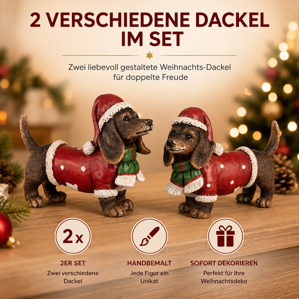 formano Dekofigur 2er Set Weihnachts-Dackel Dekofiguren 14 x 9 cm