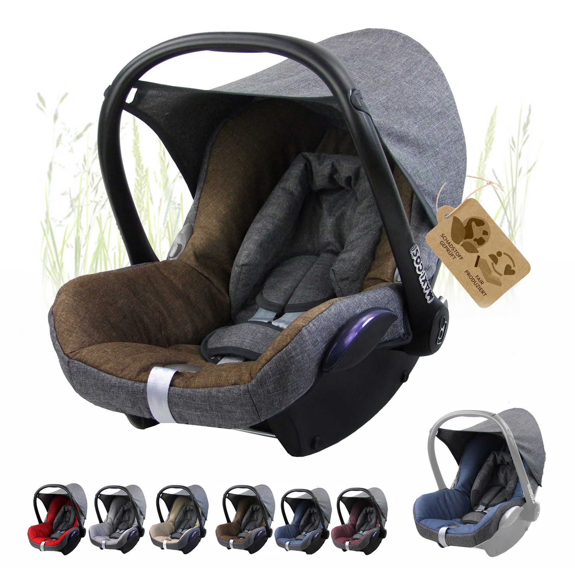 BambiniWelt by Rafael K. Babyschale Ersatzbezug kompatibel mit Maxi Cosi Cabrio Fix Babyschale 6-tlg, ab: 0+, bis: 14 Monate