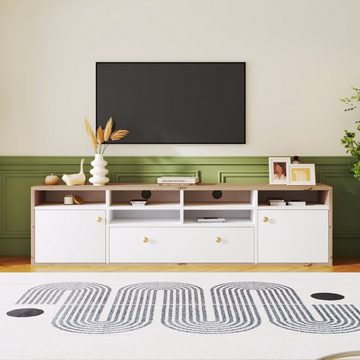 Fangqi TV-Schrank mit goldenen Griffen und großzügigem Stauraum, 178x35x49 cm Holz und Weiß