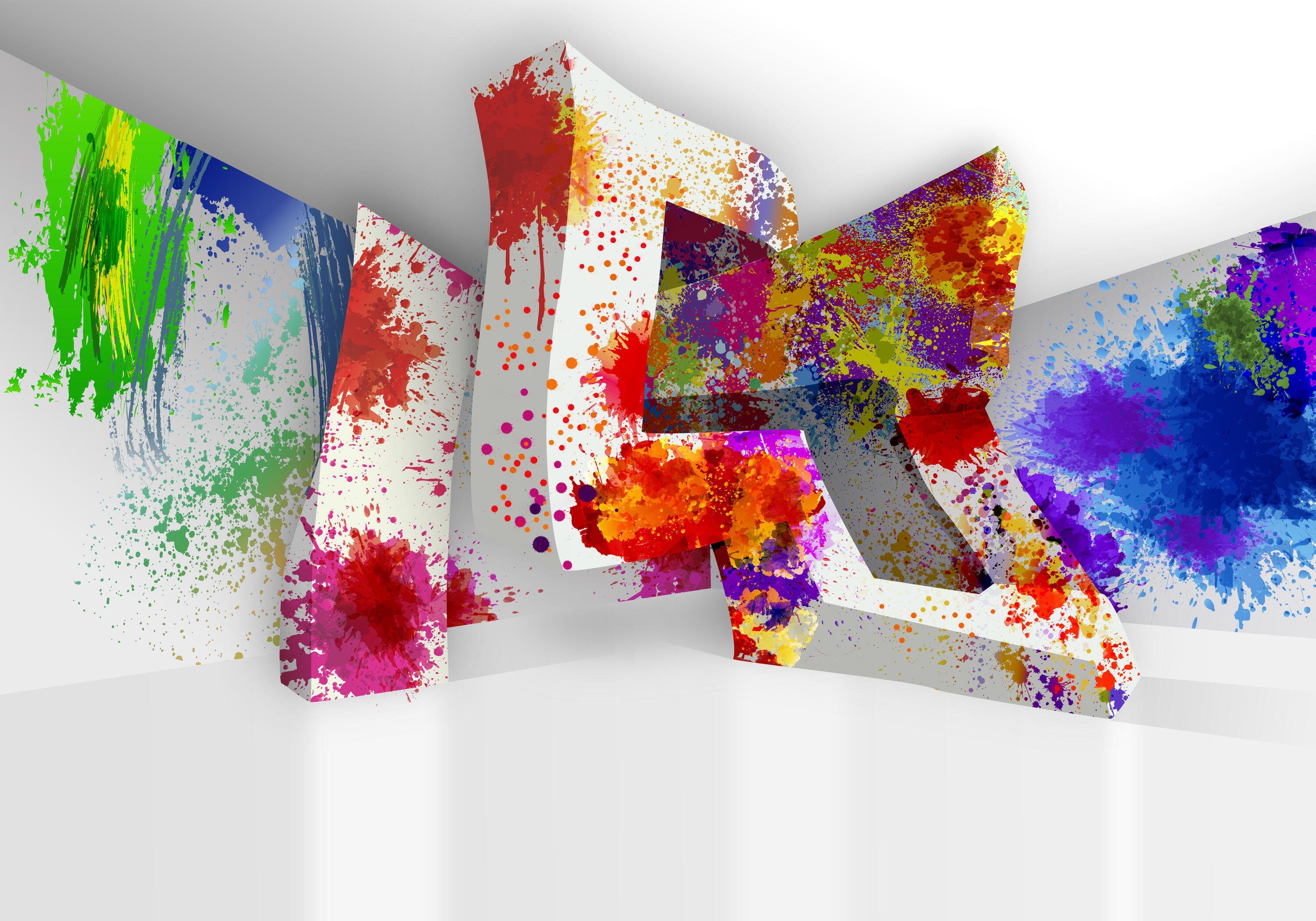 wandmotiv24 Fototapete 3D Effekt Farbkleckse bunt, strukturiert, Wandtapete, Motivtapete, matt, Vinyltapete, selbstklebend