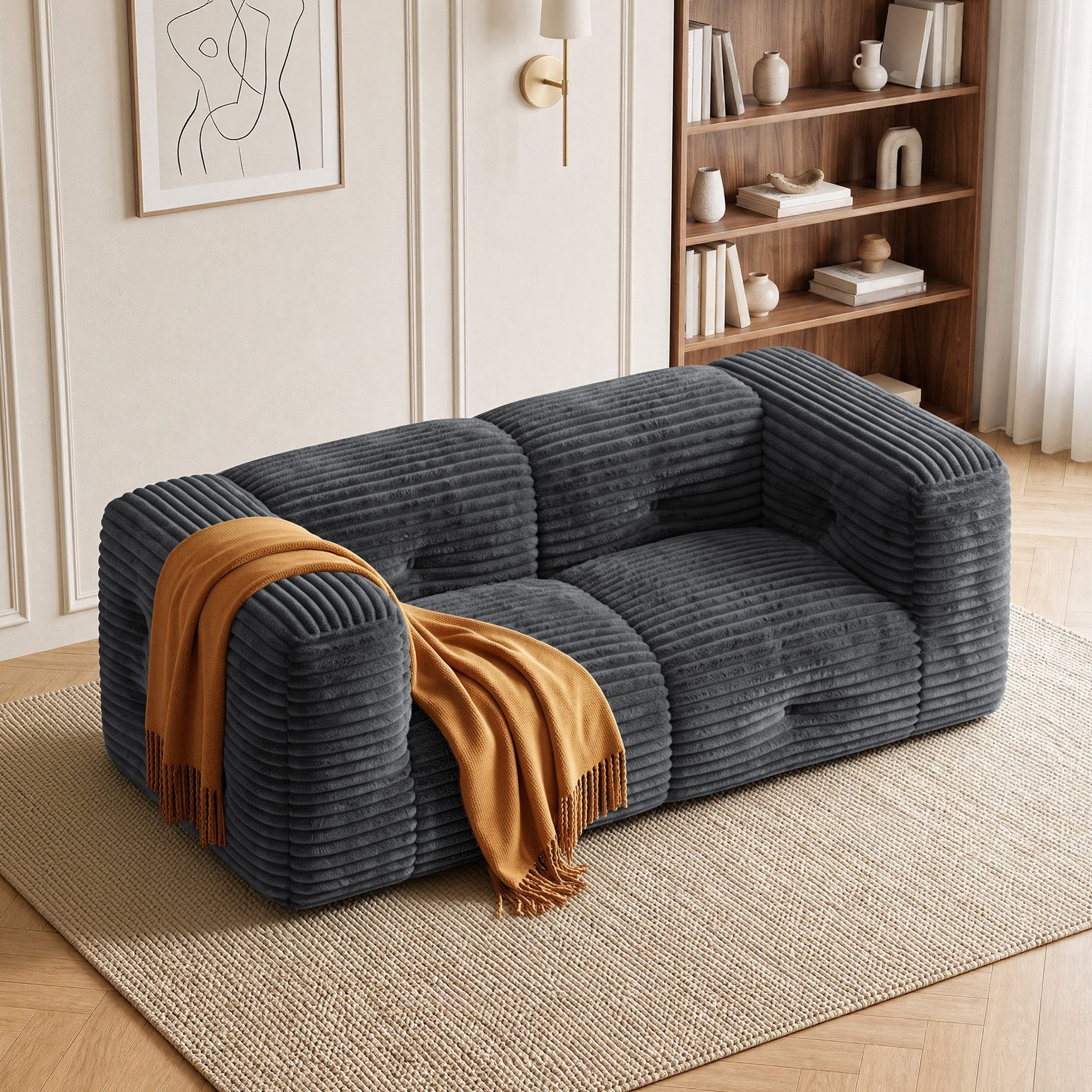 Bealife 2-Sitzer Cord-Sofa mit extra breiten Armlehnen, Keine Montage erforderlich
