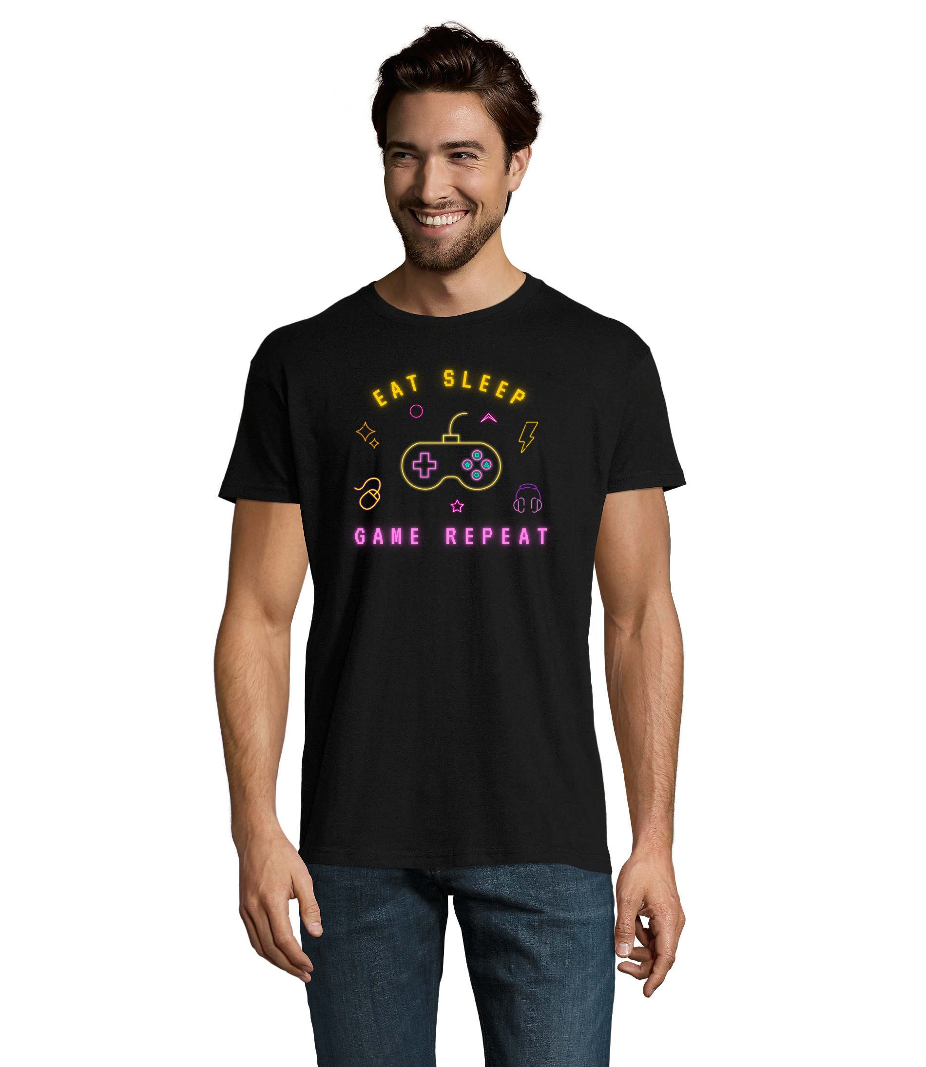 T-Shirt Eat Sleep Game Repeat Herren Shirt Gaming Zocker Motiv