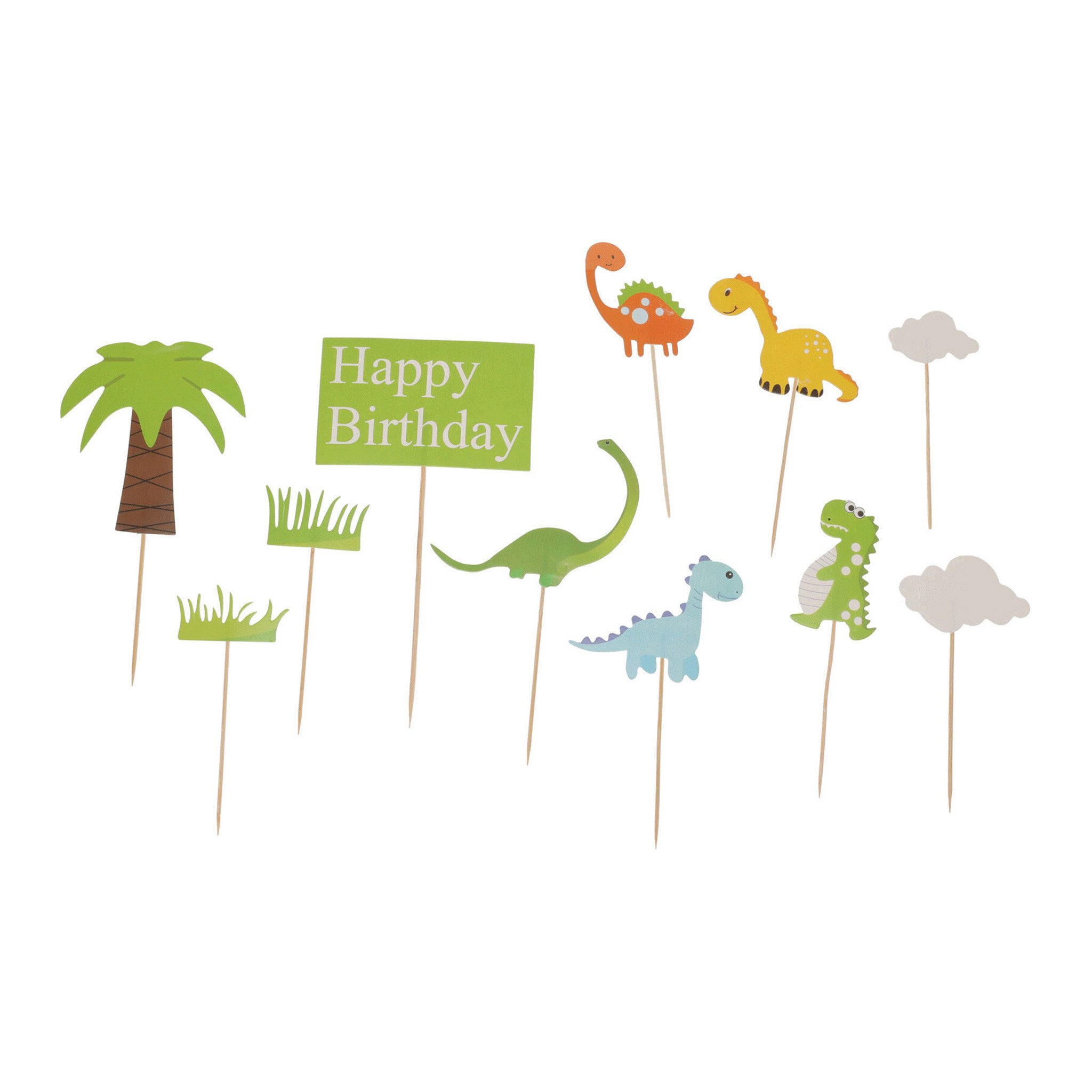 Free & Easy Tortenstecker, Cake Topper Happy Birthday mit Dinosaurier Kindergeburtstag 11er Set