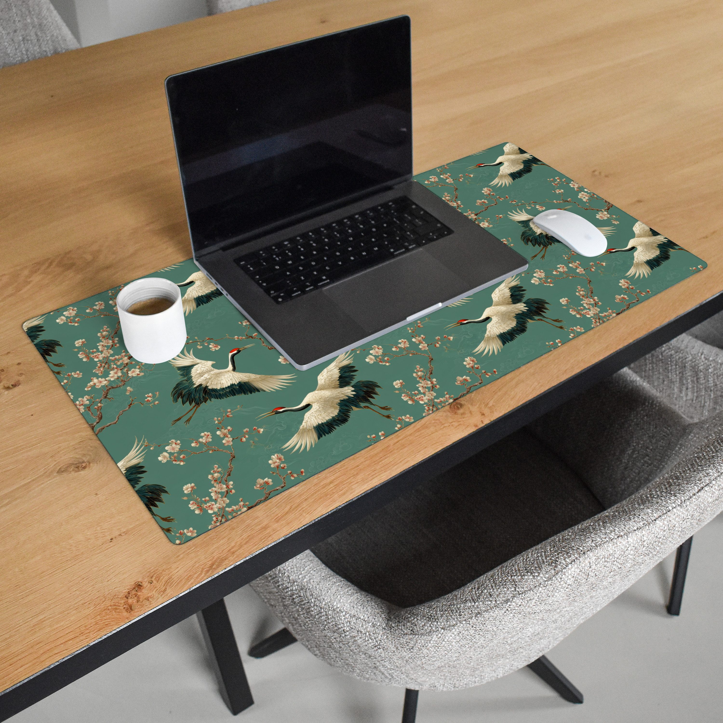 MuchoWow Gaming Mauspad Kirschblüte - Umstandsblumen - Grün (1-St), Gaming Mauspad XXL, Schreibtischunterlage, Desk Mat Groß, 80x40 cm