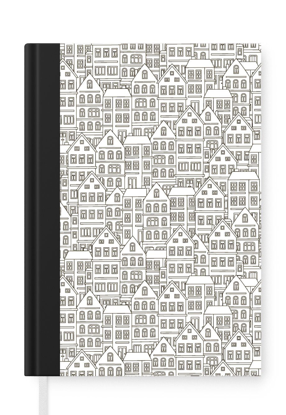 MuchoWow Notizbuch Haus - Muster - Skyline, Journal, Merkzettel, Tagebuch, Notizheft, A5, 98 Seiten, Haushaltsbuch