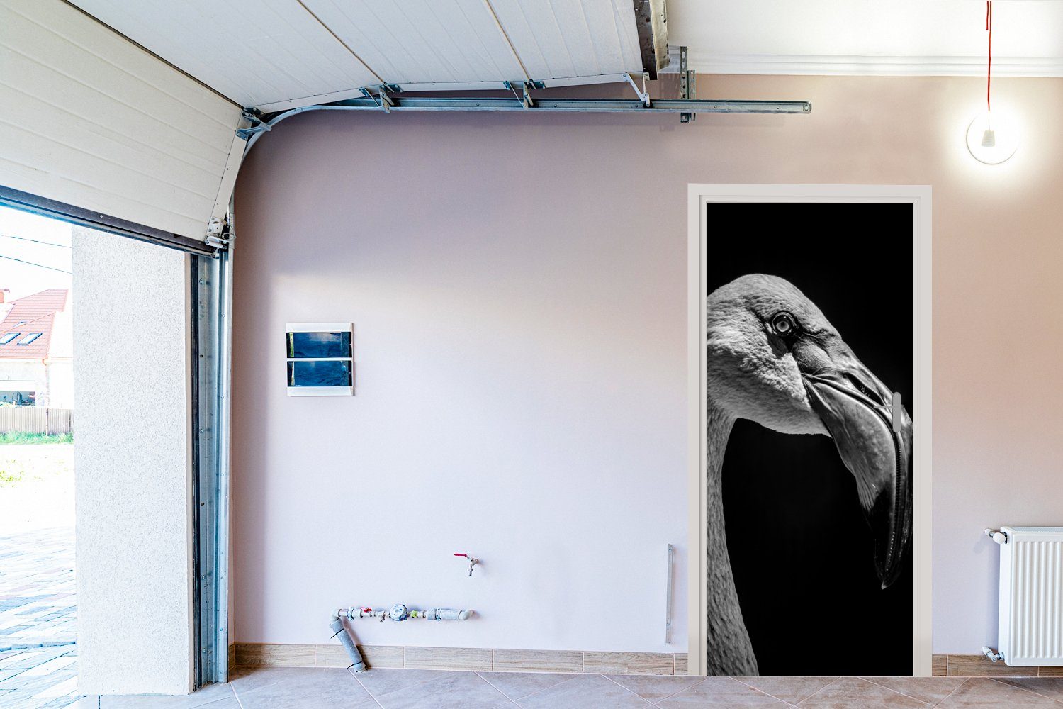 St), für Tür, schwarz Tierporträt 75x205 und MuchoWow in Matt, (1 bedruckt, Flamingo cm Türaufkleber, weiß, Türtapete Fototapete