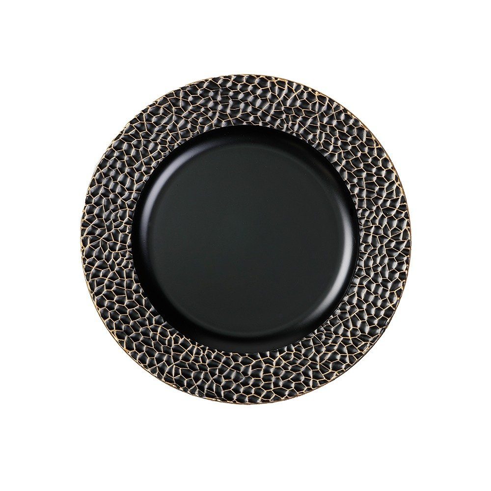 INGE-GLAS® Dekoteller, Dekoteller Kunststoff Kintsugi Muster 33cm schwarz gold