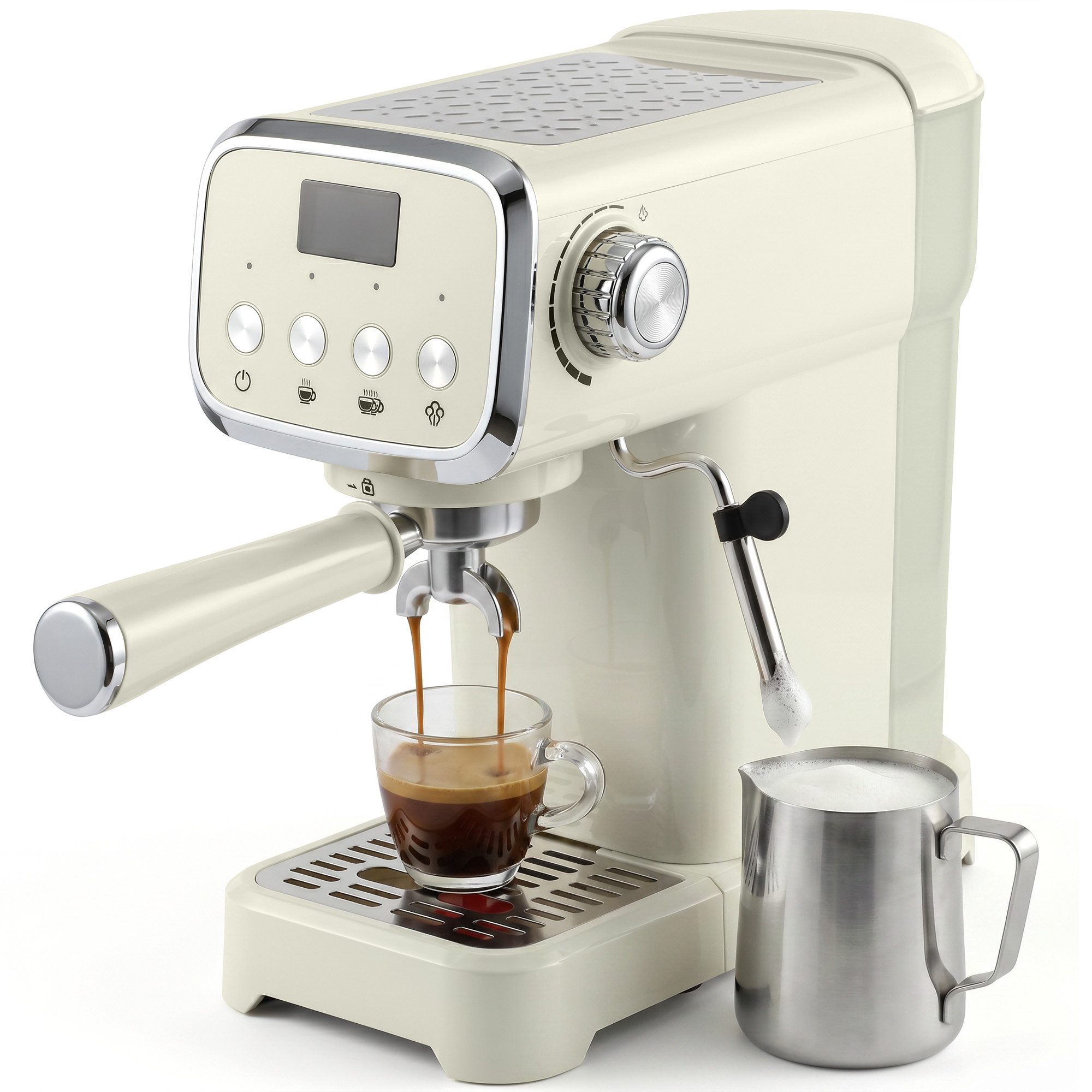 Fyrove Siebträgermaschine, 1,2L Wassertank, für Espresso, Cappuccino & Latte
