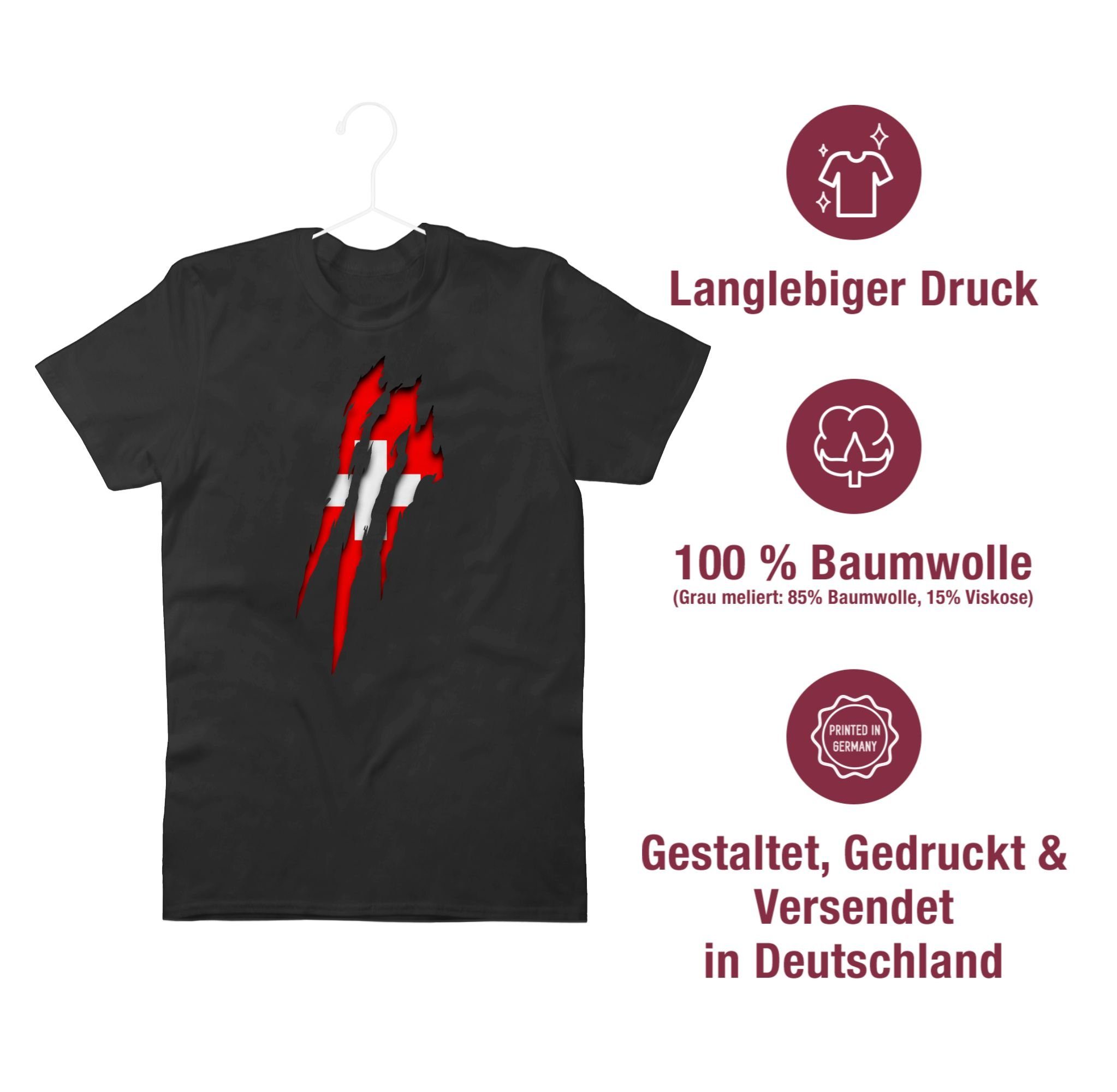 Shirtracer T-Shirt Schweiz Krallenspuren 2024 Fussball EM Fanartikel