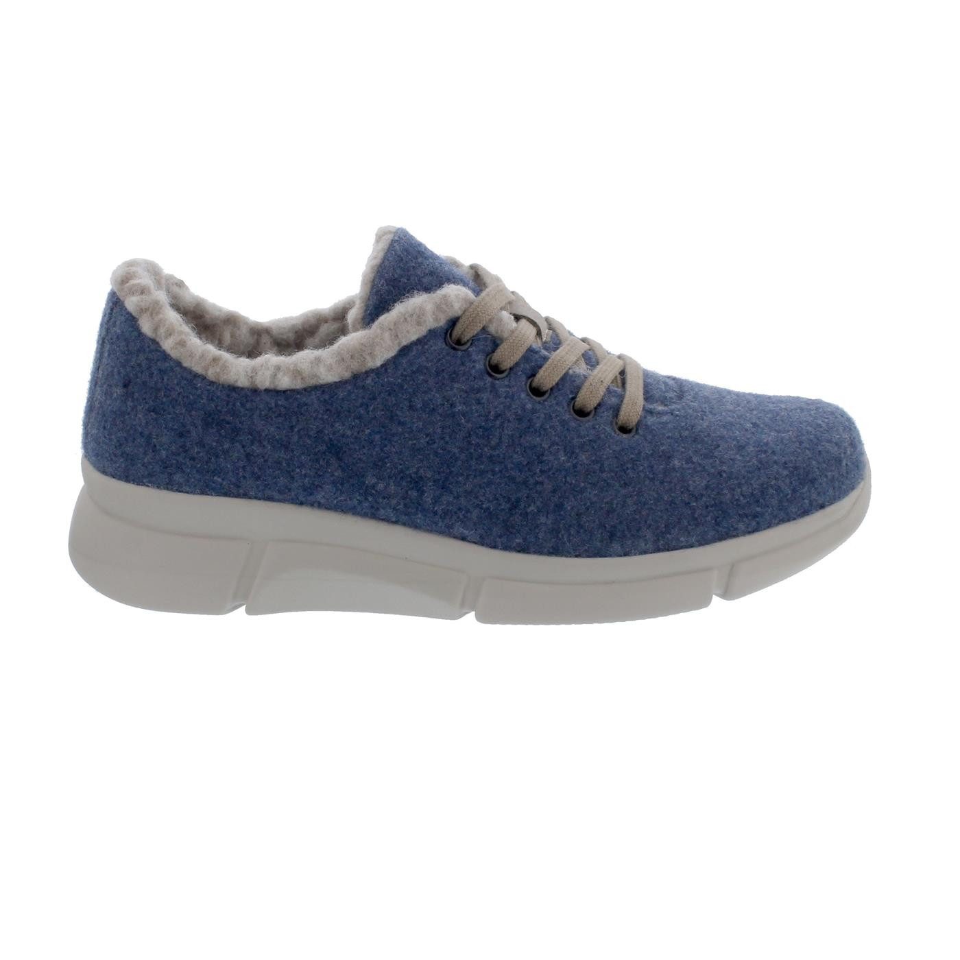Berkemann Lenja *Rcycl Halbschuh, stahlblau, Filz Recycled, Wechselfuß Schnürschuh
