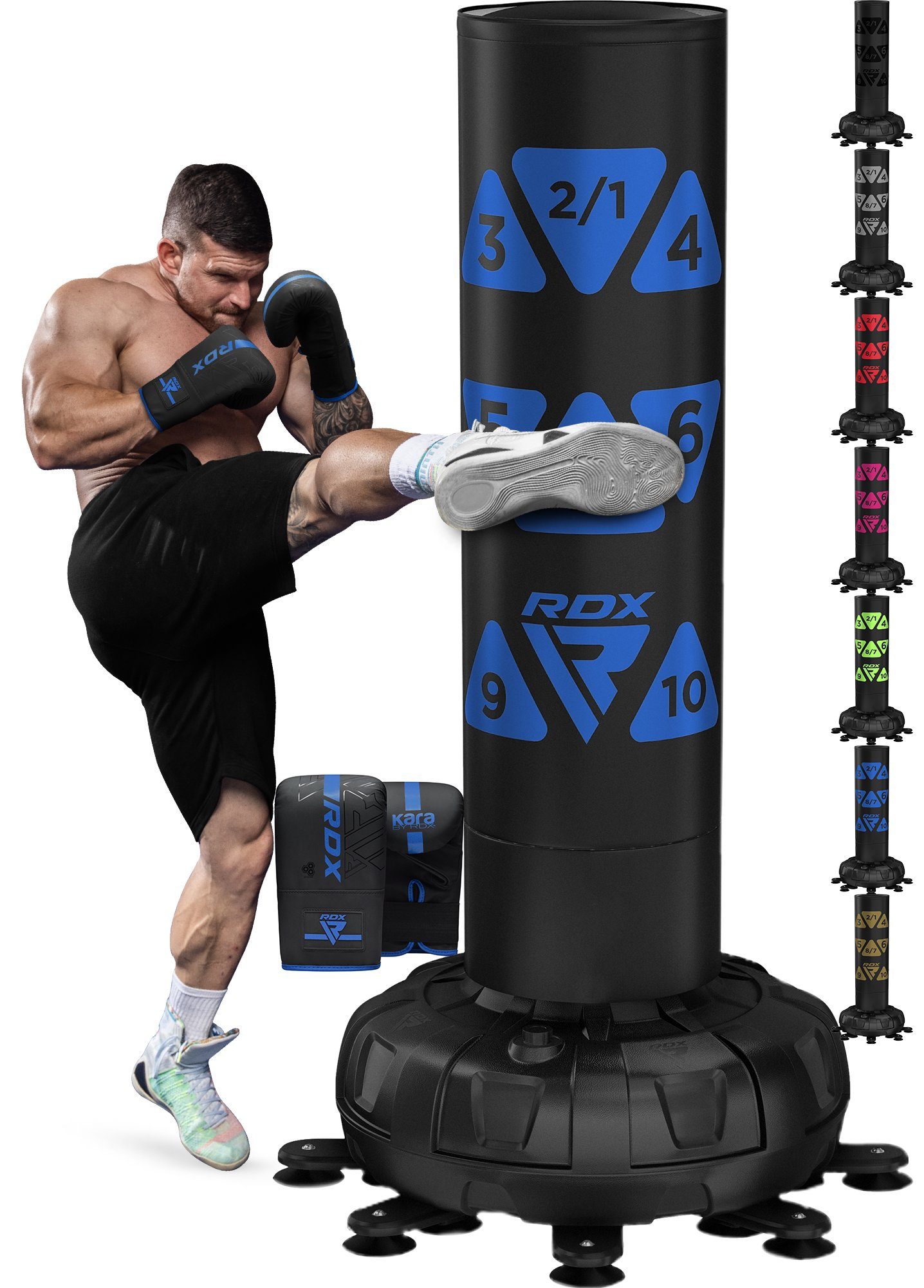 MMA Freistehend Fitness Boxsack BLUE 6FT RDX Boxsack mit Sports RDX Handschuhen, Kickboxen